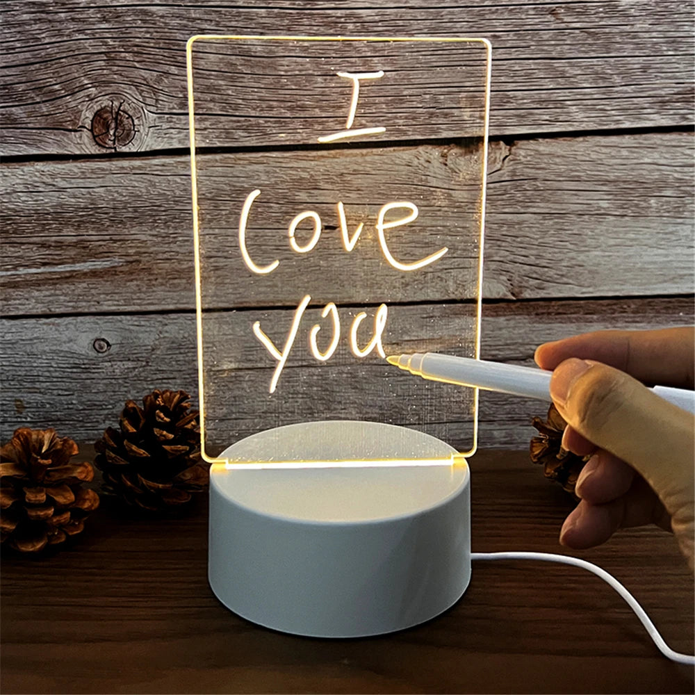 USB Luminous Acrylic LED Night Light | Erasable Message & Calendar Board
