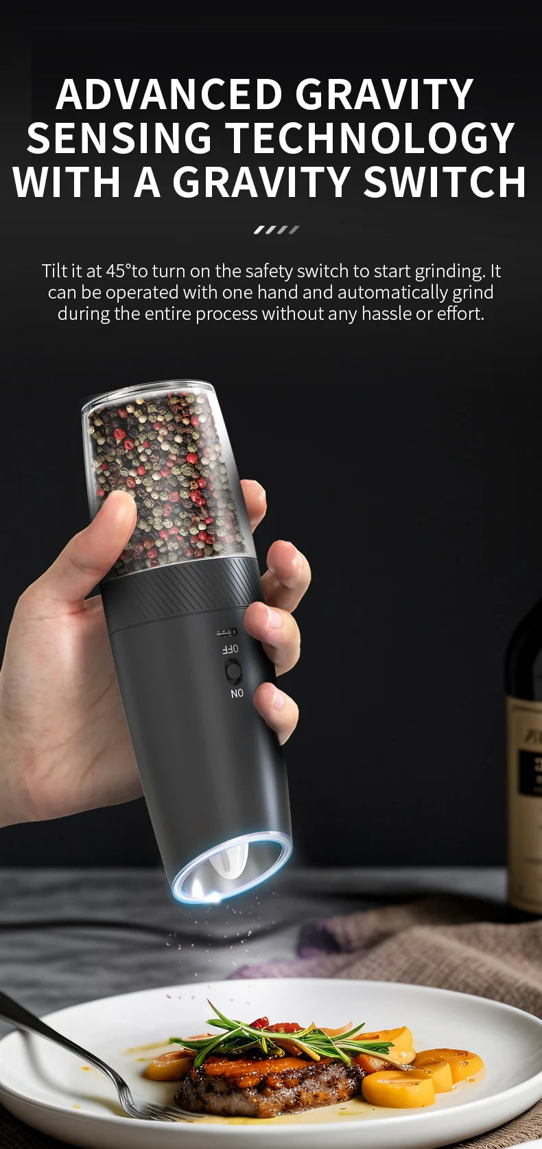 USB Rechargeable Electric Salt & Pepper Grinder