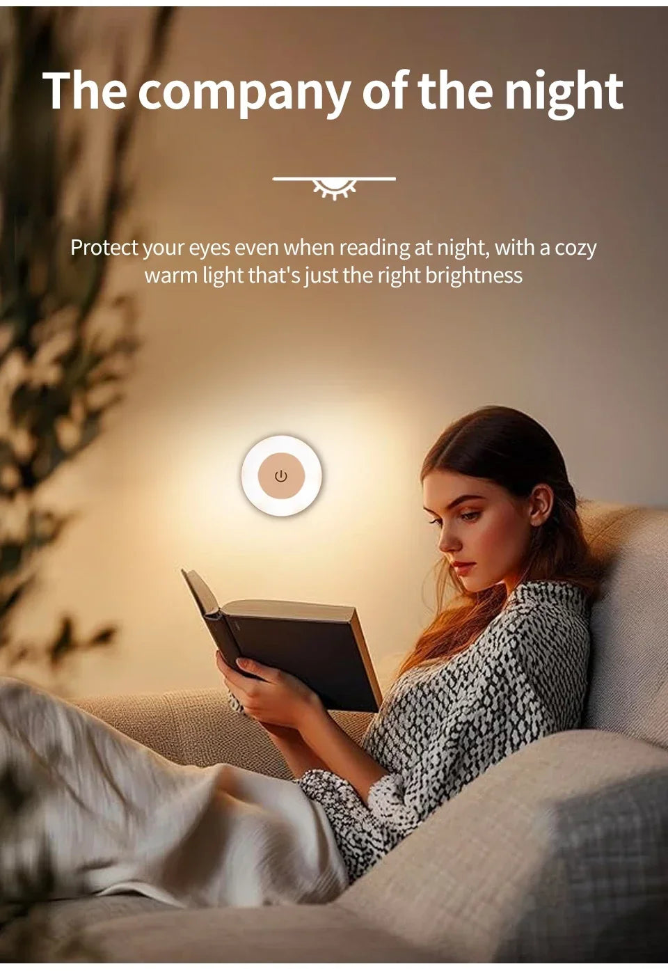 Rechargeable Round LED Wall Lamp | Touch Dimmable Magnetic Book Light