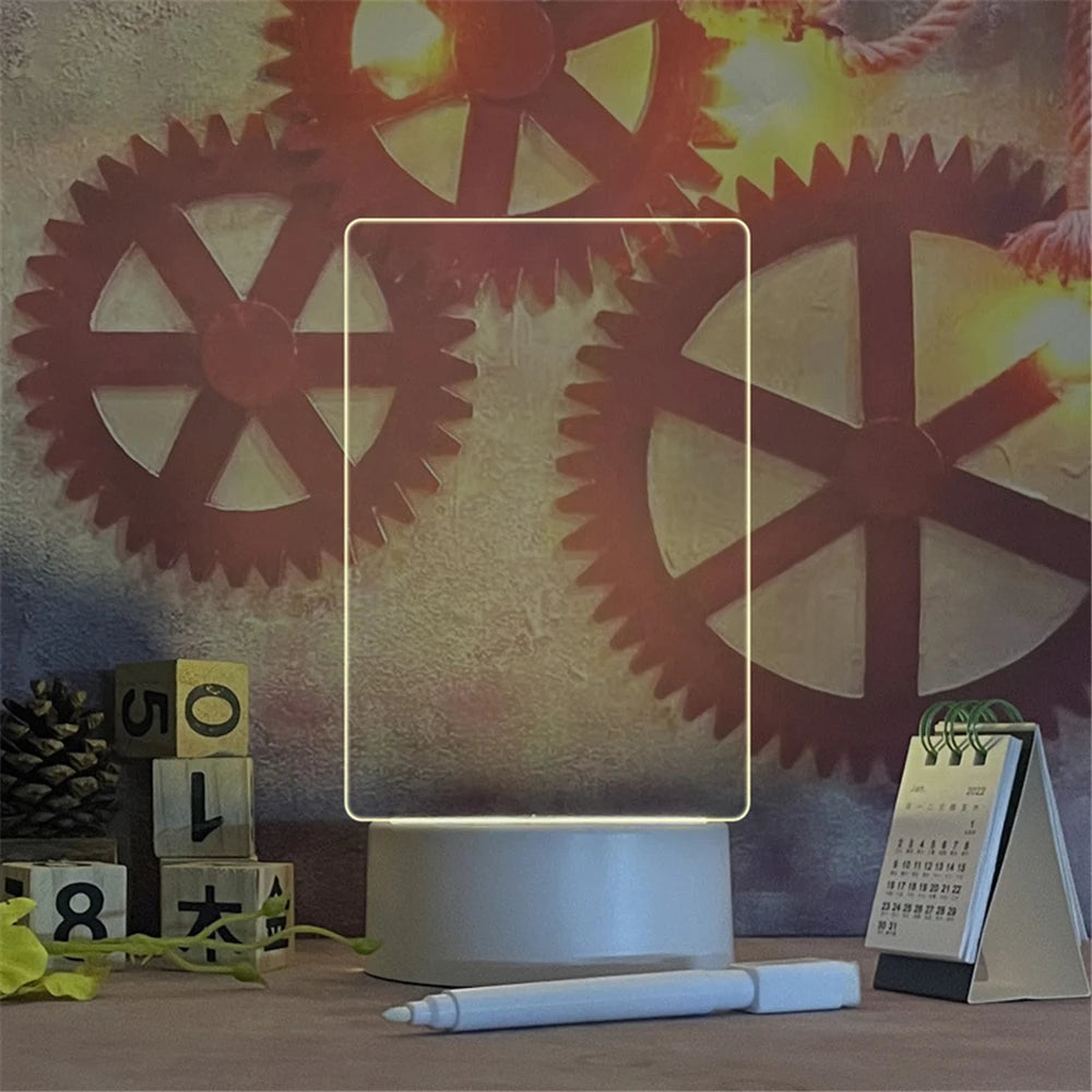 USB Luminous Acrylic LED Night Light | Erasable Message & Calendar Board