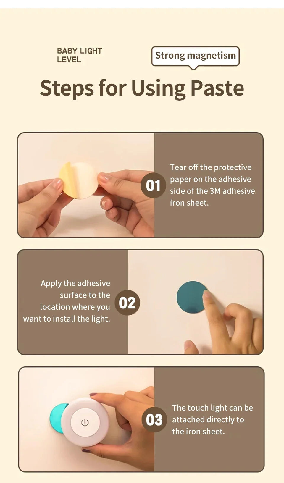 Rechargeable Round LED Wall Lamp | Touch Dimmable Magnetic Book Light