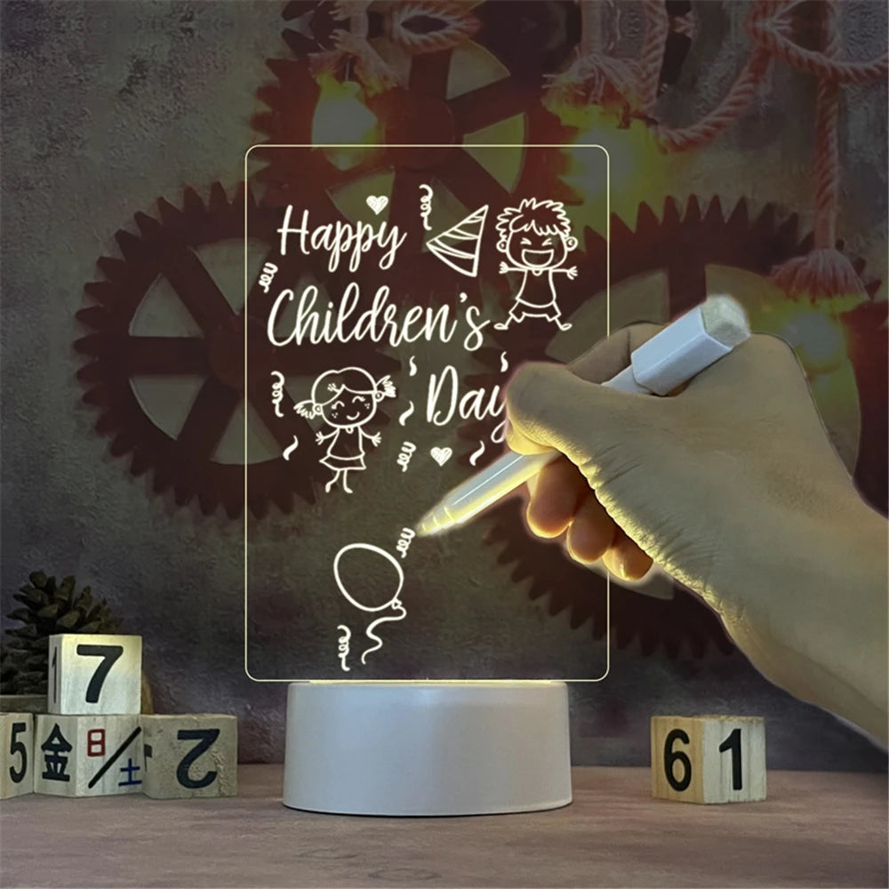 USB Luminous Acrylic LED Night Light | Erasable Message & Calendar Board