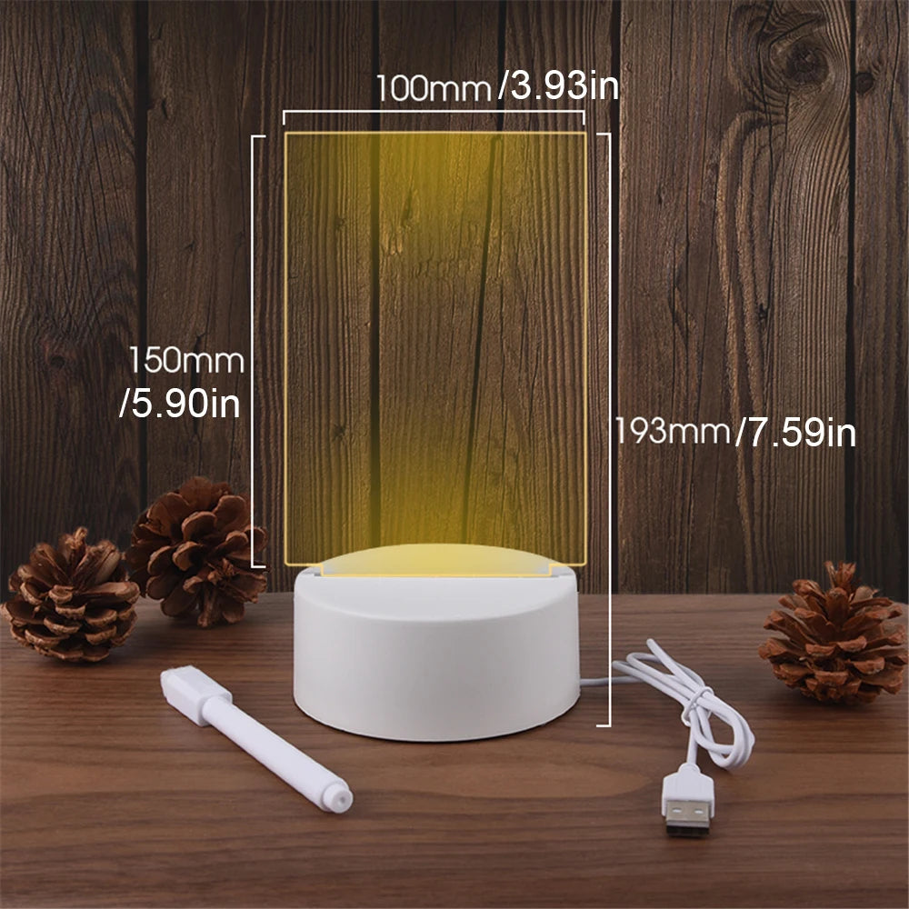 USB Luminous Acrylic LED Night Light | Erasable Message & Calendar Board