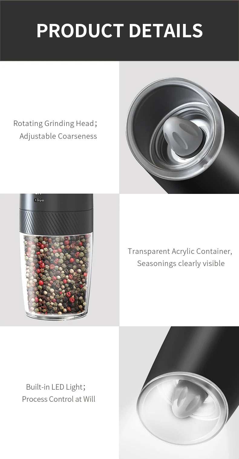 USB Rechargeable Electric Salt & Pepper Grinder