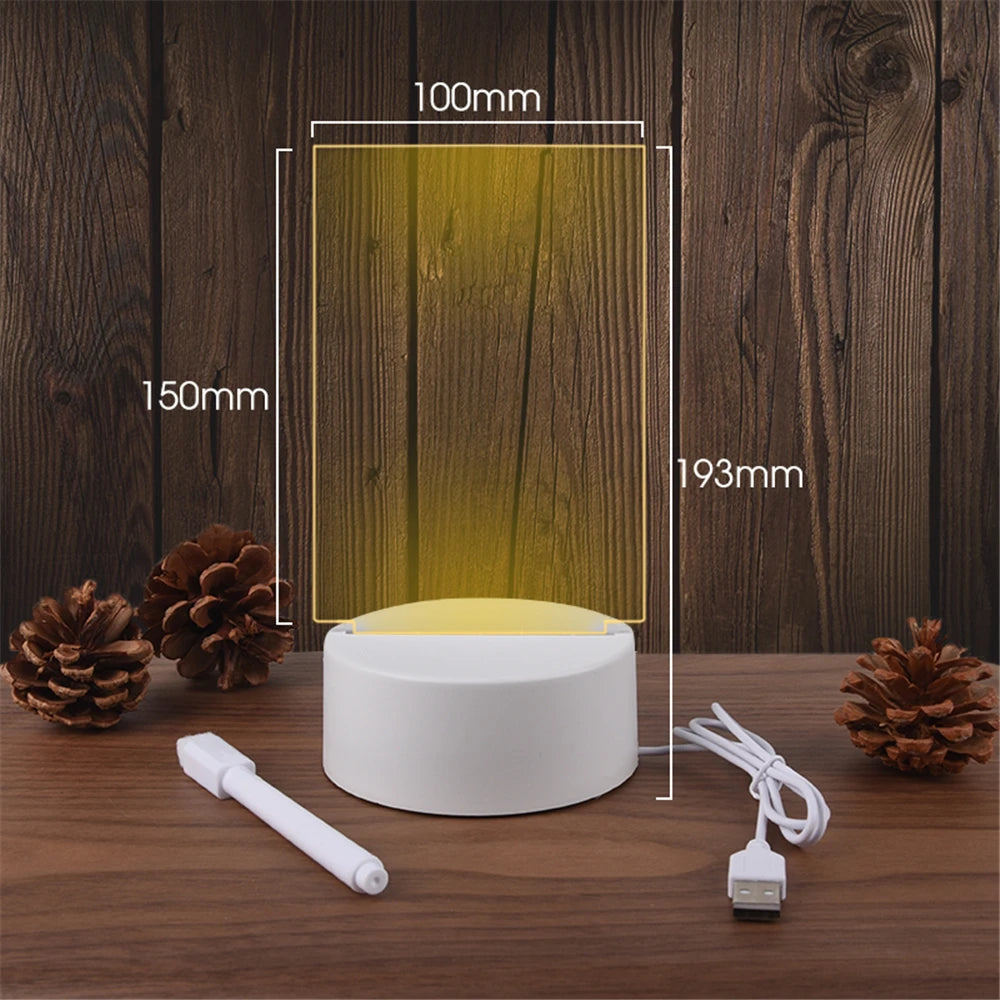 USB Luminous Acrylic LED Night Light | Erasable Message & Calendar Board