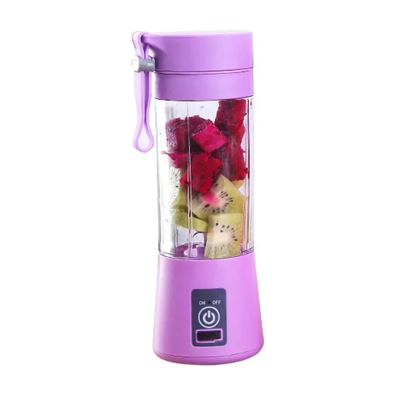 Portable Electric Fruit Blender for smoothies and milkshakes, featuring a handheld design and travel-friendly juicing cup.