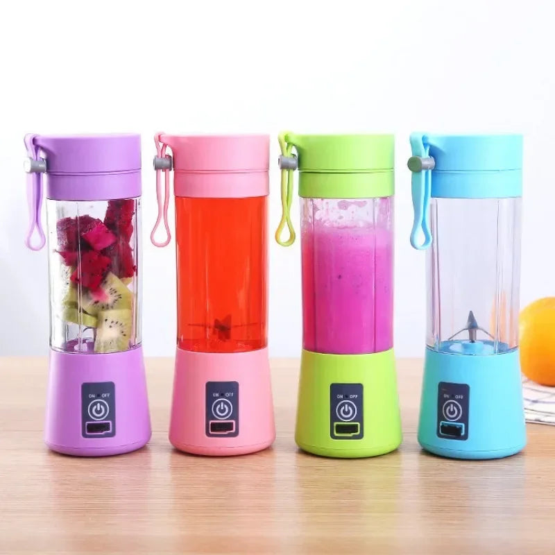 Portable Electric Fruit Blender for smoothies and milkshakes, featuring a handheld design and travel-friendly juicing cup.