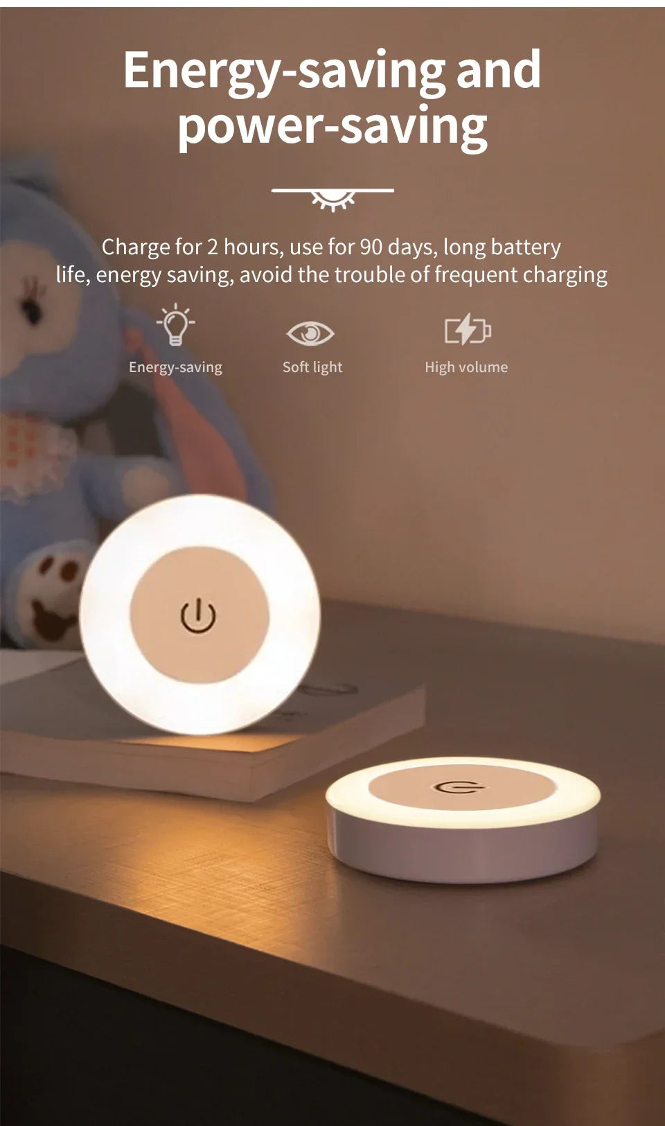 Rechargeable Round LED Wall Lamp | Touch Dimmable Magnetic Book Light