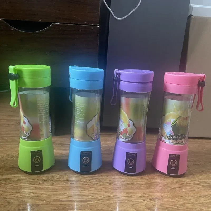 Portable Electric Fruit Blender for smoothies and milkshakes, featuring a handheld design and travel-friendly juicing cup.