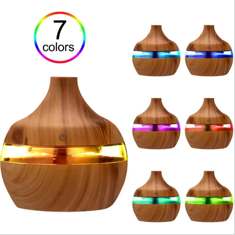 Electric Ultrasonic Wood-Grain Aroma Diffuser & Cool Mist Humidifier – 300ml Essential Oil Aromatherapy for Home