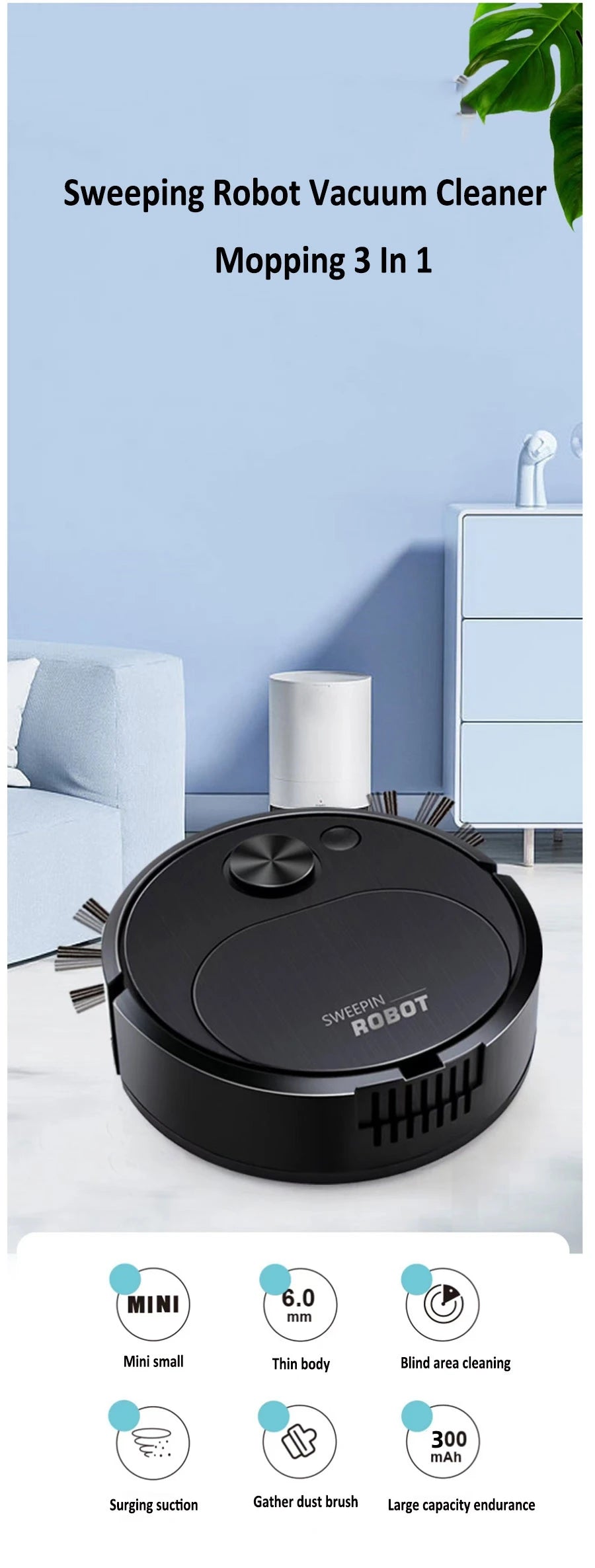 3-in-1 USB Robot Vacuum Mop 🤖✨ | Wireless Smart Floor Cleaner