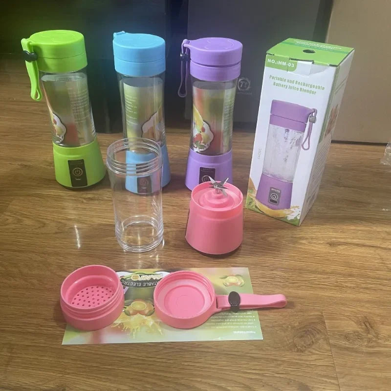Portable Electric Fruit Blender for smoothies and milkshakes, featuring a handheld design and travel-friendly juicing cup.