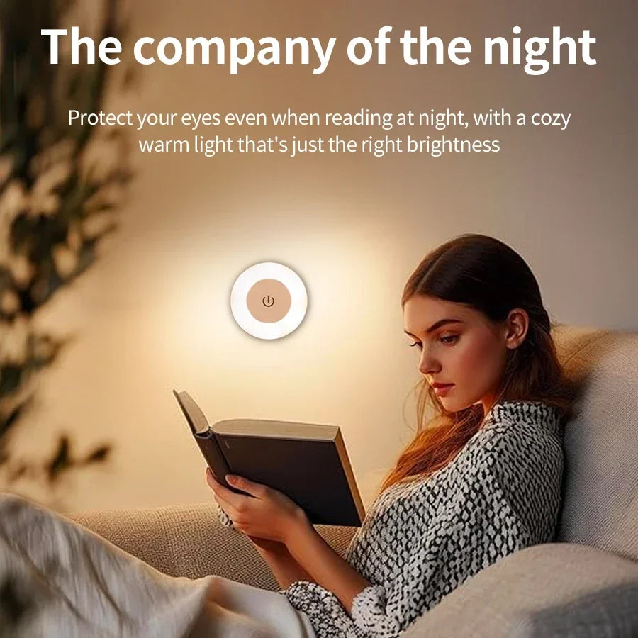 Rechargeable Round LED Wall Lamp | Touch Dimmable Magnetic Book Light