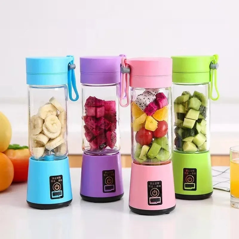 Portable Electric Fruit Blender for smoothies and milkshakes, featuring a handheld design and travel-friendly juicing cup.