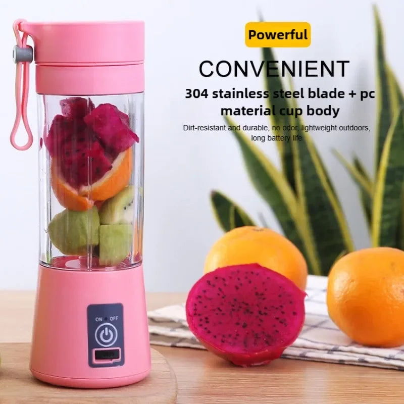 Portable Electric Fruit Blender for smoothies and milkshakes, featuring a handheld design and travel-friendly juicing cup.