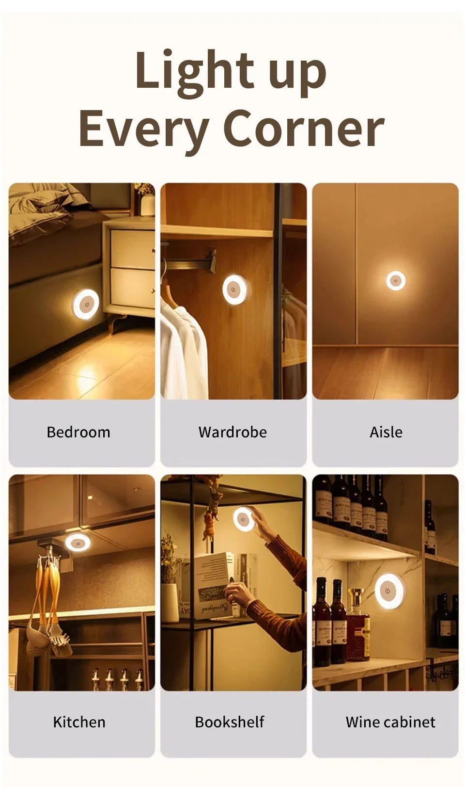 Rechargeable Round LED Wall Lamp | Touch Dimmable Magnetic Book Light